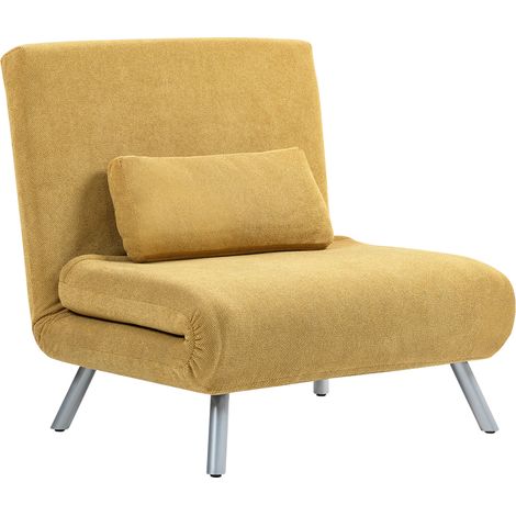 Sofá cama plegable de 1 plaza tapizado en chenilla con respaldo ajustable en 5 posiciones, 80x75x83 cm, color amarillo (1/5)