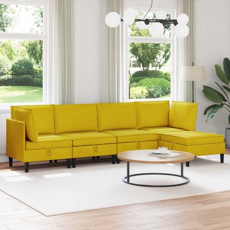 Juego de muebles de salón con cojín 5 pcs Amarillo Terciopelo