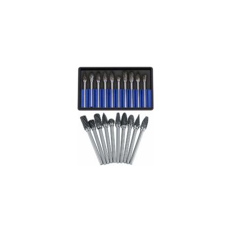 Juego de 10 limas rotativas de carburo, acero de tungsteno, cabezal de corte de 3 mm de diámetro, vástago de 6 mm, para taladrar, cortar, trabajar metales, pulir, grabar y perforar (doble corte) - Cre