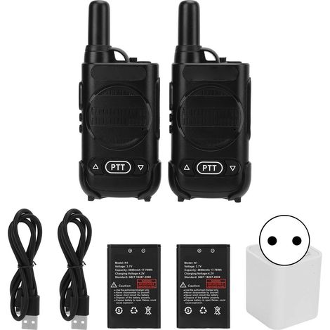Lot 2 Talkies-Walkies Mini Mains-Libres Radio Bidirectionnelle AC100-240V Prise EU pour Chantier Hôtel (1/5)
