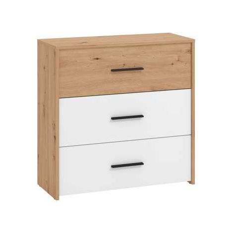 Cassettiera Bicolor 3 Cassetti - Rovere e Bianco - 80,5x33x80,5 cm (1/5)