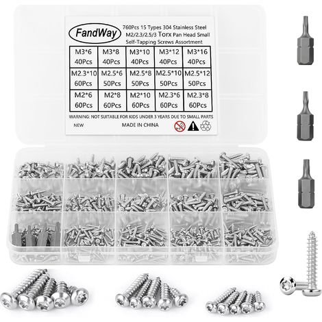 760 Pièces Vis a Autotaraudeuses Tête Ronde,M2 M2,3 M2,5 M3 Petites Vis à Bois Tête Bombée Torx en Acier Inox 304,Mini Tôle Autoperceuses Entièrement Fileté Avec 3 Clé. (1/5)