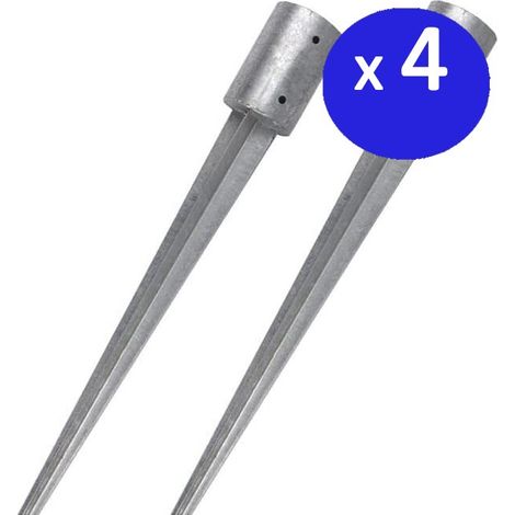 Pack 4 Soporte Poste de Madera Ø 10cm/90cm  Piqueta Acero Galvanizado redonda  Clavar Anclajes Base Poste para Enterrar