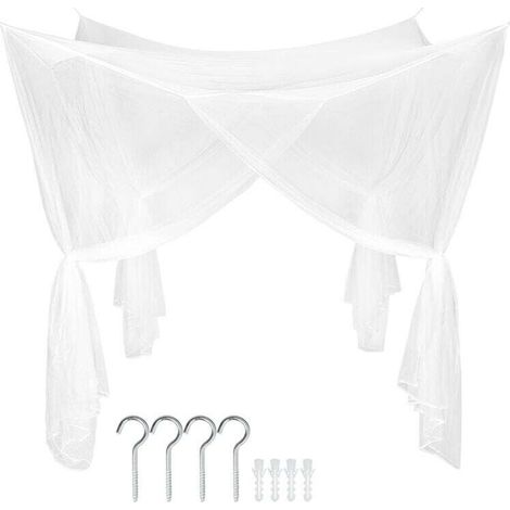 Zanzariera per letti singoli e matrimoniali, quadrata, a maglia fine, anti-insetti, con 4 aperture (200 x 220 x 240 cm) (1/4)