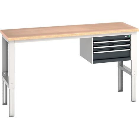 Bott Werkbank cubio 3 Schubladen Multiplex höhenverstellbar 2000 x 750 x 740-1140mm RAL 7035/7016