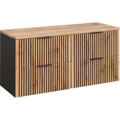 Meuble de salle de bain à suspendre XILO NOIR CHÊNE 120 cm avec le plan CHÊNE - style industriel (1/5)