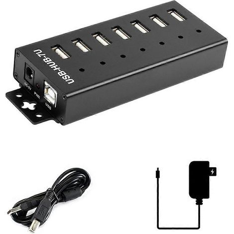 Hub USB, adaptateur d'extension de port USB 2.0 à 7 canaux, compatible avec les systèmes Win11/10/8 et Linux, avec adaptateur secteur 5V, prise standard britannique. (1/5)