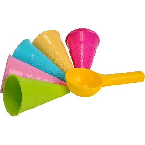 Ensemble Moules À Sable - 6 Pièces - Plastique - Jeu Crème Glacée - Extérieur Jardin - Multicolore (1/5)