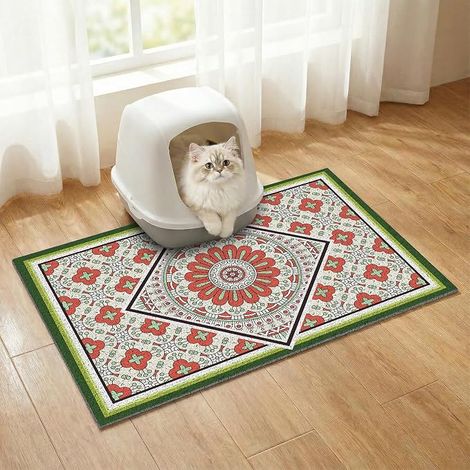 Kitty Litter Mat 60 x 43 cm, Washable Litter Mat, Cat Food Mat Easy Clean for Spill Control, Floor Protector (1/5)