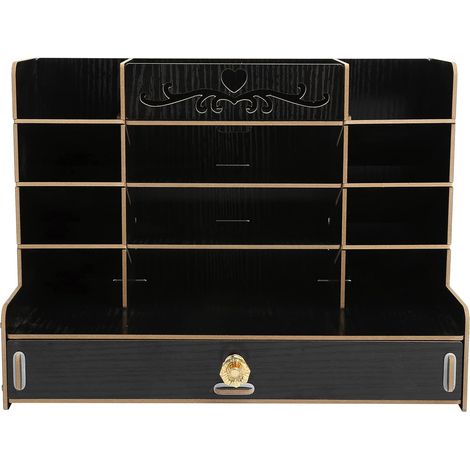 Organisateur de Bureau en Bois Bricolage, Support boîte de Rangement Stationnaire Support conteneur Montage Facile boîtes de Cas de Maquillage avec tiroir décor à la Maison(Le Noir) (1/5)