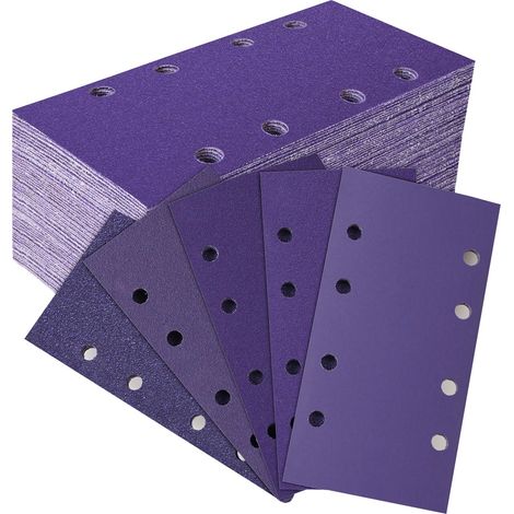 50 Pièces Feuilles Abrasives Céramique 93x185mm, Grain 60/80/120/240/400 Papier a Poncer 8 Trous Rectangulaire Papier de Verre pour Ponceuse Orbitales Ponçage Bois Métal Peinture (1/5)