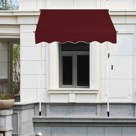 Store banne manuel rouge 150x125 cm avec manivelle et hauteur réglable 2-3 m, fixation sans perçage pour fenêtre, balcon et jardin (1/5)