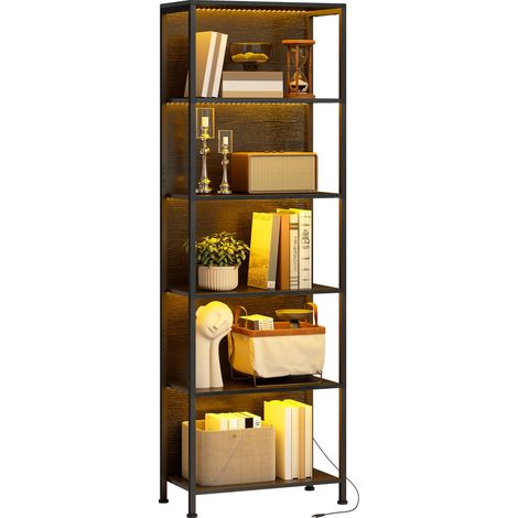 Bibliothèque Talvix étagère industrielle LED 7 couleurs rangement élégant noir (1/5)