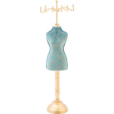 Présentoir à bijoux rétro bleu paon, support élégant et raffiné pour boutique, maison ou mannequin de robe. (1/3)