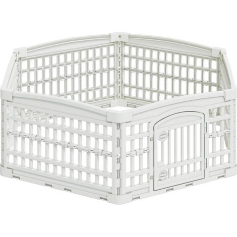6 Panel Dog Playpen 122 x 106.5 x 40 cm Plastic White Foldable vidaXL (1/5)