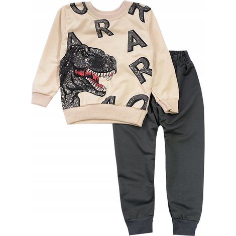 Sport-Trainingsanzug für Jungen, Dinosaurier-Sweatshirt, Hose, Graphit 9/10 J621G
