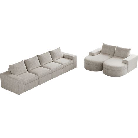 CAIziCanapé en chenille avec éléments courbés et chaise longue, entièrement compressé et sans cadre, canapé modulaire combinable en L avec chaise longue, canapé compressé en mousse, lot de deux pièces