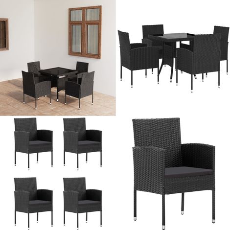 Juego de comedor para jardín 5 piezas ratán sintético negro - Mesa de jardín - Sillas de jardín