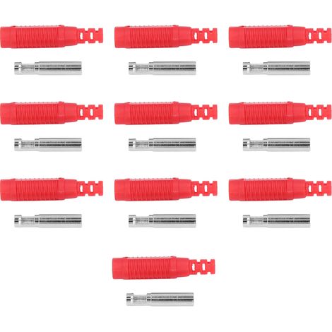 10er-Set Bananenbuchsen-Stecker aus Messing (PA-Buchse) mit Isolierschlauch, Presspassungsadapter J.10031Rot (1/5)