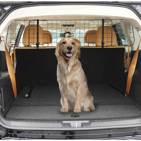 Rejilla para coche para perros (91-152x30 cm), ajustable, plegable, metal negro (1/5)