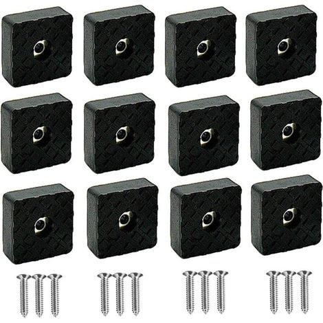 Set mit 12 3 cm großen Gummipads inklusive Schrauben, schwarze, rutschfeste Quadrate für Möbelfüße, robuste Abdeckungen für Sofa-, Stuhl-, Tisch-, Schreibtisch- und Couchbeine