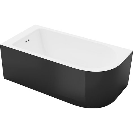 Baignoire d'angle - 240L - 170 x 75 x 58 cm - Noir brillant - Angle gauche - ANIKA