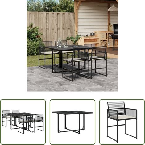 Gartentisch - 5-tlg. Garten-Essgruppe mit Kissen Schwarz Poly Rattan (1/5)