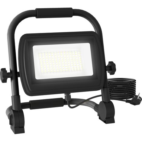 Projecteur de travail LED professionnel 6500K à tête lumineuse pivotante multi-angles, support métallique stable, corps en aluminium et métal résistant, 25,5x16x25,5 cm, noir (1/5)