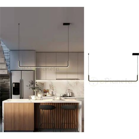 Lampadario sospensione 21w lineare orizzontale design minimal moderno nero luce led bianco calda (1/3)