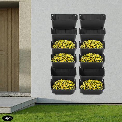 24PCS Hängender vertikaler Wand-Pflanzgefäß, Hängende Pflanztaschen, Vertikaler Wand-Blumentopf, Vertikaler Garten Pflanzenwand, Wandmontierter Pflanztasche für Gärten, Balkonen (Schwarz) (1/5)
