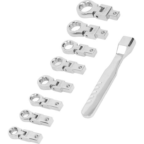 Jeu de 9 clés à cliquet interchangeables en acier au chrome-vanadium pour applications automobiles et industrielles (1/5)