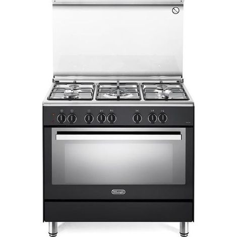 De’Longhi PEMA 96 SG. Tipo di prodotto: Cucina, Colore del prodotto: Nero, Tipo di controllo: Manopola. Tipo di piano cottura: Gas, Numero totale di fuochi: 5 Fornello(i), Numero di fuochi: 5 Forne...