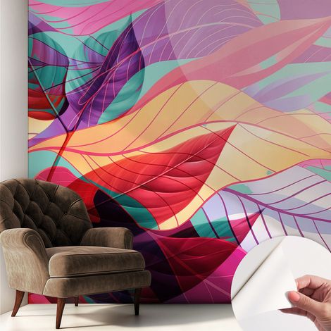 Papier peint autocollant adhésif avec motifs pour salon et chambre accessoire stylé pour votre intérieur Feuilles abstraites 250x250 cm (1/5)
