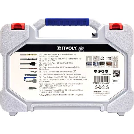 Tivoly • Valigetta 60pz T60 Per Forare Metallo, Legno, Cemento, Piastrelle e Avvitare (1/2)