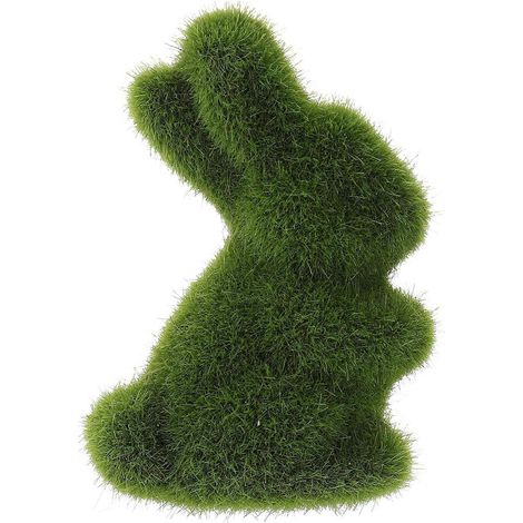 Osterhasen-Statue aus Moos, Kunstrasen, handgefertigte Tierfigur, Dekoration für Zuhause, Tisch und Garten