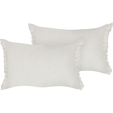 Lot de 2 Coussins Décoratifs Modernes avec Franges et Nœuds 30x45 cm en Lin Blanc Cassé Sassafras
