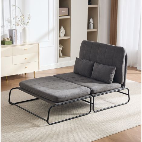 Divano letto 2 posti in ciniglia con tasche laterali grigio 104 x 85 x 92 cm OKMYHOME (1/5)