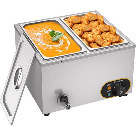 Bain Marie Électrique en Acier Inoxydable,Buffets Chauffe-Plats Electrique avec Régulation de la Température,1500W Bain Marie Commercial avec 2X 1/3 GN Récipients (1/5)