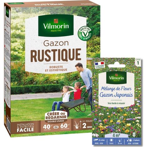 Gazon Rustique - 1 kg + Gazon Japonais - 4 m² - Mélange de fleurs Vilmorin (1/2)