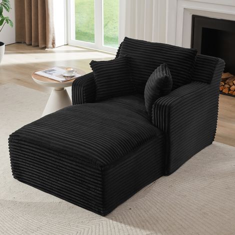 Chaise longue 1 posto in velluto a coste nero, senza montaggio, comoda e salvaspazio,100x166x82 cm (1/5)