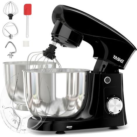 Robot Pâtissier 1500W, 4,5L + 5L Deux Bols en Acier Inoxydable, 10+P Vitesses, Tête Inclinable, Crochet à Pâte, Batteur (1/5)