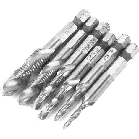 pièces de forets tarauds à queue hexagonale en acier rapide de 6,35 mm, tarauds composés M3/M4/M5/M6/M8/M10 (Type A) (1/5)