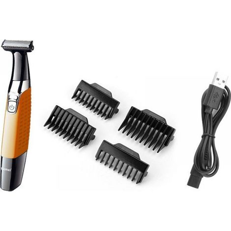 recortadora de barba, recargable por USB, cuchillas de acero inoxidable, 4 peines, para hombre (1/5)