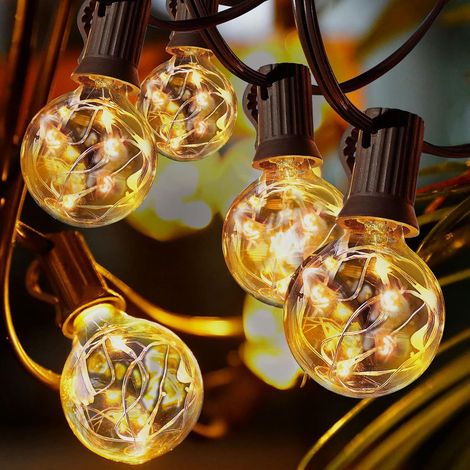 GROOFOO Guirlande Guinguette Extérieur,9.5M Extérieur et Intérieur Jardin Lumières,G40 25 Ampoules,Blanc Chaud,Guirlande Lumineuse Utilisé par Batterie Contrle via Télécommande pour Noël,Jardin,Balcon (1/5)