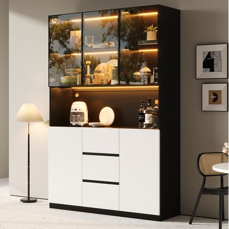 Vitrine haute 120x40x200 cm en MDF noir et blanc, LED multicolore, rangement pour salon – MEUBLIV (1/5)