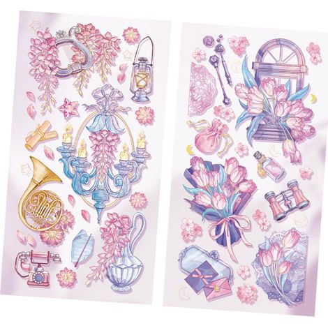 Lot de 2 autocollants vintage pour scrapbooking, motif fleurs, dorés, faciles à appliquer et durables, pour journal intime (violet).