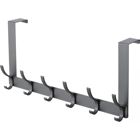 Over-the-door coat rack with 6 hooks, suitable for bathroom and kitchen door hooks (dark grey) (1/5)