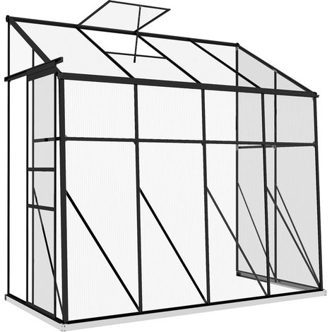 Serre de jardin en polycarbonate avec porte coulissante, toit amovible et base, 127 x 253 x 240 cm, noire.
