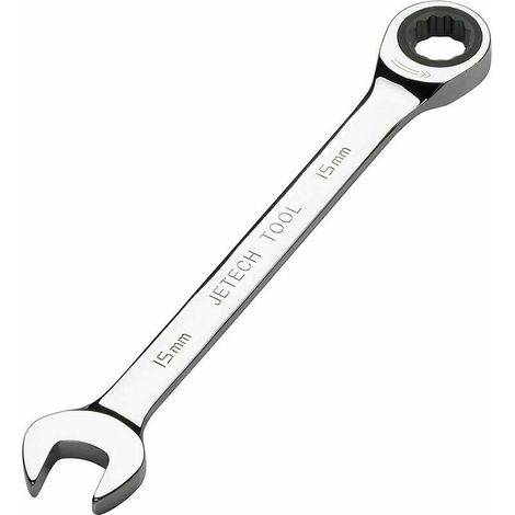 15Mm Clé Mixte À Cliquet - Clé Polygonale En Acier De Qualité Industrielle Cr-V Au Fini Chrome Poli (1/4)