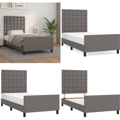 Cadre de lit sans matelas gris 90x190 cm similicuir - Cadre De Lit - Lit Double - Lit Avec Têted'appui - Literie - Meubles De Chambre - Home & Living